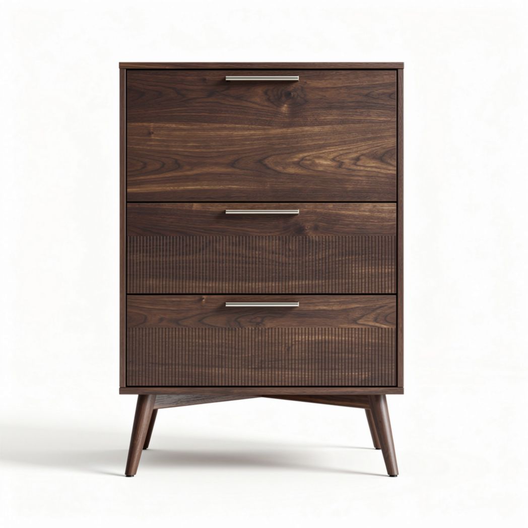 Solid wood dresser with three storage drawers in walnut finish 80 x 40 x 100cm