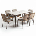 Outdoor patio dining set with aluminum frame and six cushioned chairs 90 x 150 x 75cm