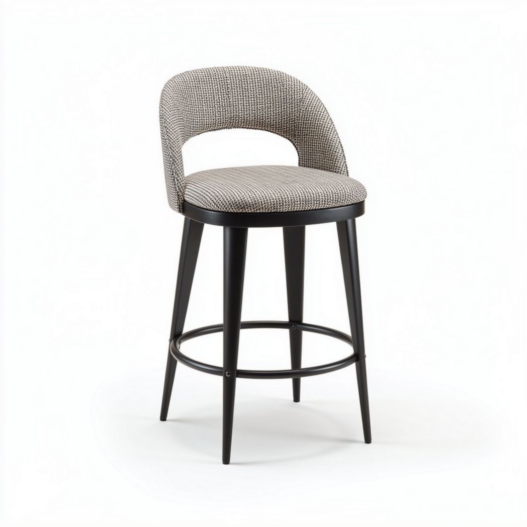 Upholstered bar stool in black and white fabric with metal frame 42 x 42 x 102cm