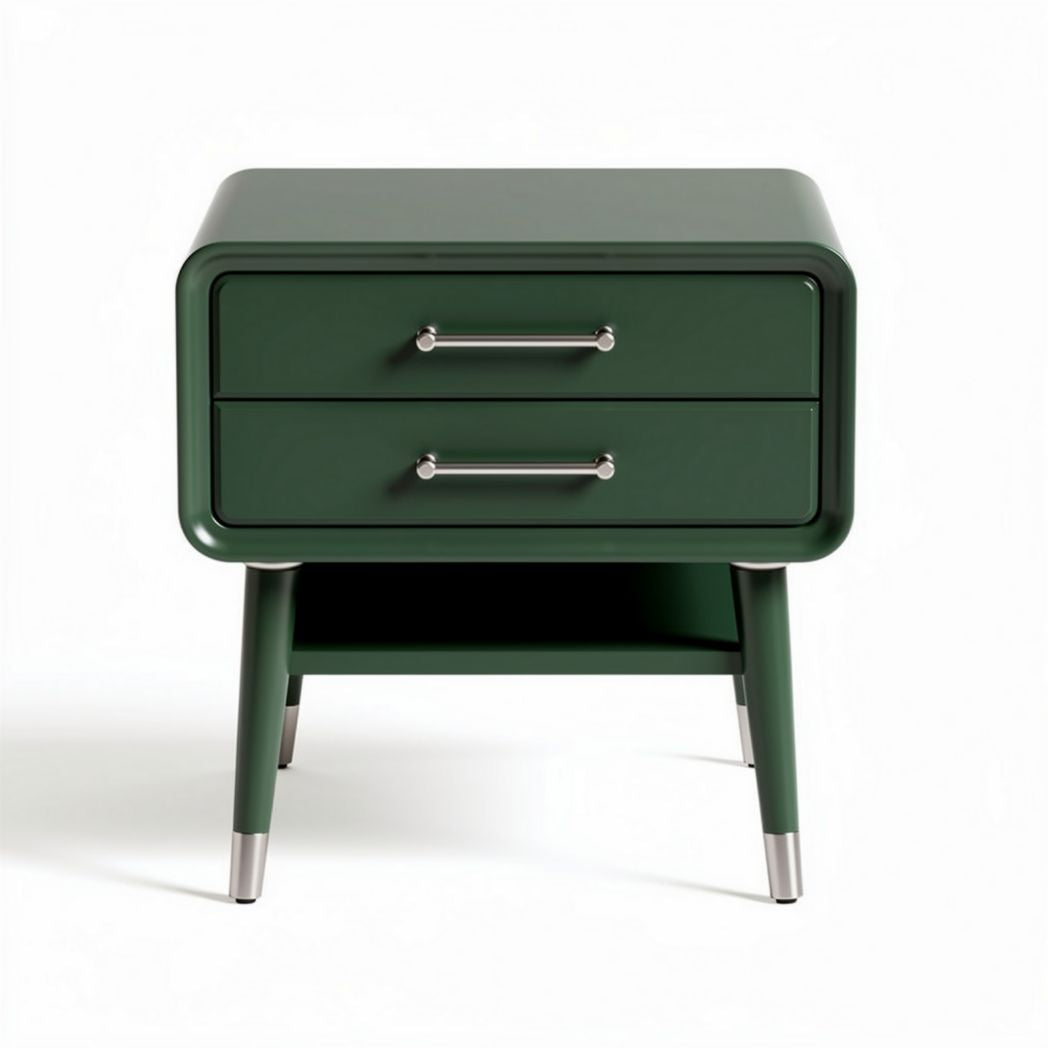 Green nightstand with two drawers and metal legs 60 x 40 x 50cm