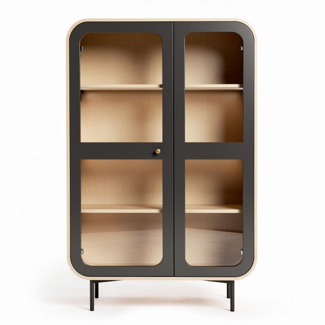 Wooden display cabinet with glass doors and shelves 80 x 40 x 120cm