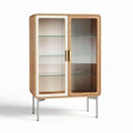 Wood and glass display cabinet with two doors and adjustable shelves 80 x 40 x 120cm