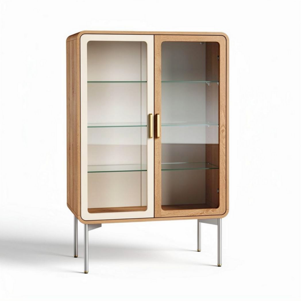 Wood and glass display cabinet with two doors and adjustable shelves 80 x 40 x 120cm