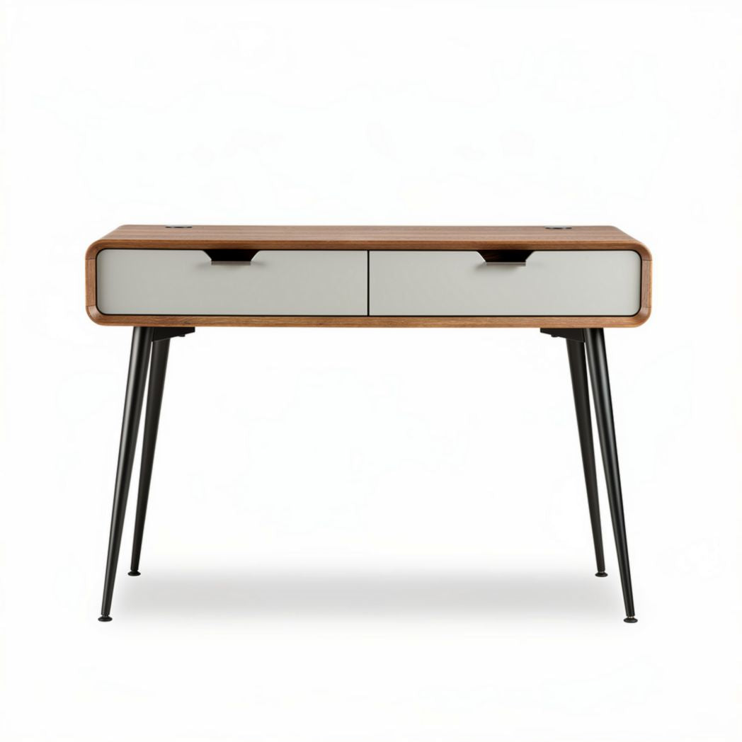 Wooden desk with two drawers in gray and natural finish dimensions 100 x 50 x 75cm