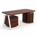 Wooden conference table with white metal legs and storage drawer 150 x 75 x 75cm