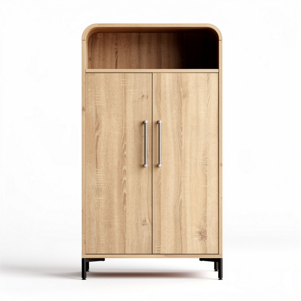 Wooden storage cabinet with shelves and doors 90 x 45 x 190cm in natural finish