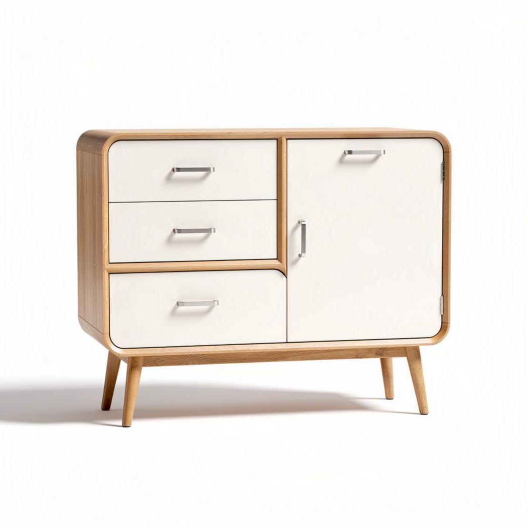 Wooden storage cabinet with three drawers and one door 90 x 40 x 80cm