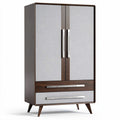 Modern two-door wardrobe with four drawers in beige and wood finish 180 x 90 x 40cm