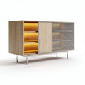 Wooden media console with metal mesh doors and adjustable shelves 120 x 40 x 70cm