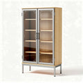 Glass door display cabinet with wooden frame and adjustable shelves 90 x 40 x 180cm