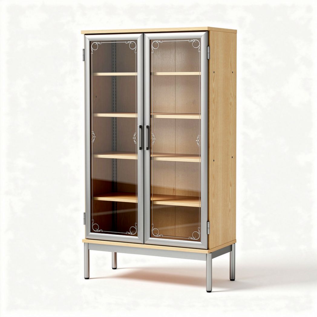 Glass door display cabinet with wooden frame and adjustable shelves 90 x 40 x 180cm