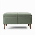 Green fabric storage ottoman with wood legs 80 x 40 x 40cm